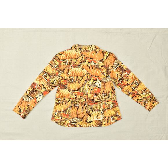 Chico's Additions Women's Size 2 L Orange Abstract Cotton Blend Button-Up Top - Picture 8 of 8